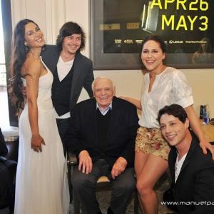 Photo of Ernest Borgnine Carla Ortiz Ashley Holliday Reynaldo Pacheco  Arturo Del Puerto at the premiere of The Man Who Shook the Hand of Vicente Fernandez