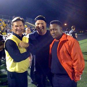 Kurt Russell Drew Powell and Barry Sanders on the set of Touchback