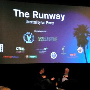 Ian Power and Jim Sheridan at a screening of The Runway at the Directors Guild of Americas headquarters in Los Angeles