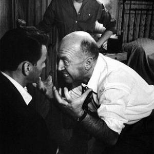 Frank Sinatra, Otto Preminger, and Kim Novak on the set of 
