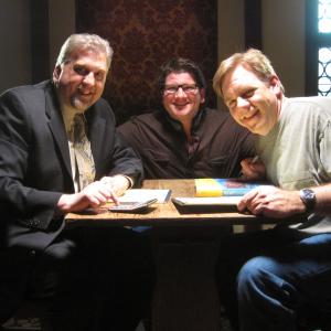 Director JUDE GERARD PREST with the stars of WE CAN GET THEM FOR YOU WHOLESALE based on a short story by NEIL GAIMAN. (L to R) DANIEL ROEBUCK (Burton Kimble), JUDE GERARD PREST (Director) and BRIAN HOWE (Peter Pinter)