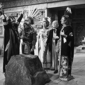 19th May 1964: Dr Who encounters the ancient Aztecs in an episode of the famous TV series. From left to right, the actors are John Ringham, William Russell, Jacqueline Hill, William Hartnell (1908 - 1975) and Keith Pyott.