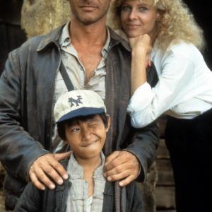 Still of Harrison Ford Kate Capshaw and Jonathan Ke Quan in Indiana Dzounsas ir lemties sventykla 1984