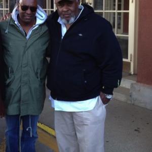 Darryl Quarles and John Singleton on set for Quarles' commercial production company shoot for Jeep and Chrysler.
