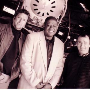 Steve Jones, Forest Whittaker, Paul Rachman on the set of Four Dogs Playing Poker 2000