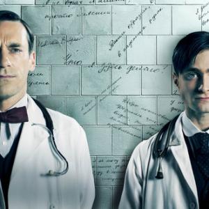 Still of Jon Hamm and Daniel Radcliffe in A Young Doctor's Notebook (2012)