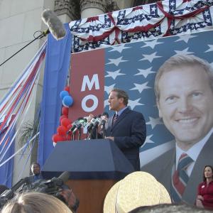 Marc Raducci is driven as he delivers his acceptance speech in downtown Los Angeles as 