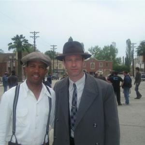 Actors David Raibon and Aaron Eckhart during the filiming of The Black Dahlia May 2005