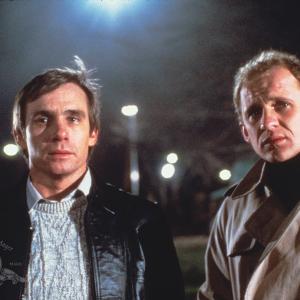 Still of Peter Firth and Steve Railsback in Lifeforce 1985
