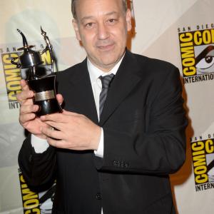Director Sam Raimi, recipient of Comic-Con International's Inkpot Award, during a surprise appearance during Comic-Con International 2014 at San Diego Convention Center on July 25, 2014 in San Diego, California.