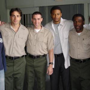 On the set of Central Booking (left to right) Martin Johnson, Alex Ranarivelo, Michael Bergin, Paul J. Alessi, David Ramsey, Alfonso Freeman, James D. Owens and Steven Gaswirth.