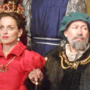as Polonius with Nicole Ansari as Gertrude in 