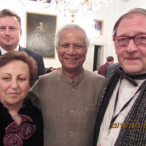 with Professor Yunus and Shirin Ebadi at the Nobel Peace laureate Association meeting in Warsaw