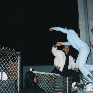 Rehearsing a stunt on the set of Slaughter Studios