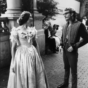 Corin Redgrave chatting with his sister Vanessa as they wait to shoot a scene for the movie The Charge of the Light Brigade