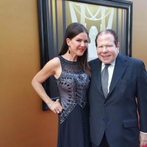 Kira Reed Lorsch in Sue Wong and Leons Fine Jewelry with husband Bob Lorsch on The 67th Annual Primetime Emmy Awards Red Carpet
