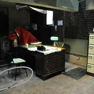 interior set build of working mens club basement office for the uk feature film The Rise