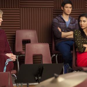 Still of Jane Lynch Naya Rivera and Ashley Fink in Glee 2009