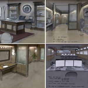 Homeworld Security - Richard Dean Anderson's office, corridor, restroom and war-room
