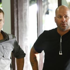 Chris ODonnell and David Rodriguez on the set of NCIS Los Angeles