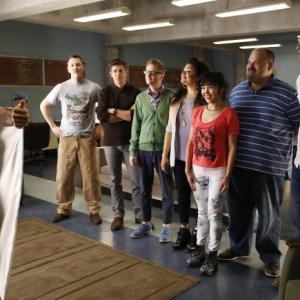 Still of Mel Rodriguez Geoff Stults Kyle Davis Chris Lowell Mort Burke Michelle Buteau and Parker Young in Enlisted 2014