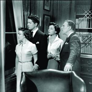 Still of Leo G. Carroll, Farley Granger, Patricia Hitchcock and Ruth Roman in Strangers on a Train (1951)