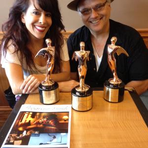Misty Rosas and directoreditor Jonathan Lawrence with their Telly Award wins for Mistys music video Panic Button Best Music Video Peoples Choice Award for Best Online Video