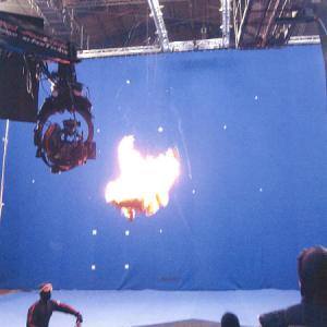 On the set of Van Helsing, performing a ratchett and full body burn in front of a green screen