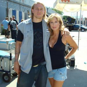 Charlie Hunnam and Sherrie Rose on set of Sons of Anarchy episode Seeds