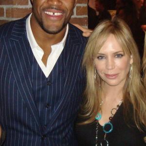 New York Giant Michael Straham and Sherrie Rose at Superbowl charity event with Kevin Costner to benefit Matthew Tryson Bryant Foundation