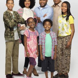 Still of Laurence Fishburne Anthony Anderson Tracee Ellis Ross Yara Shahidi Marcus Scribner Miles Brown and Marsai Martin in Blackish 2014