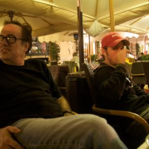 Award-winning directors Richard Rossi and Mark Freiburger at a Roman cafe at night. Richard's film 