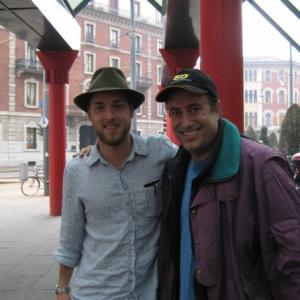 Cinematographer Rob Givens and director Richard Rossi outside train station in Milan en route to film festival where both their films are up for awards November 2008