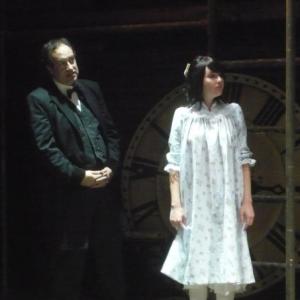 Richard Rossi on stage in Hollywood portraying Charles Dodgson aka Lewis Carroll speaking with his literary creation Alice In Wonderland Marina Gwynn in the hit musical ALICEn directed by Chris Coddington Play ran April and May 2009