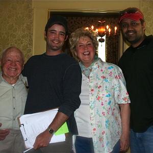 Mickey Rooney and wife Jan Chamberlin Rooney with Director David Rotan and Writer Lovinder Gill on the set of 
