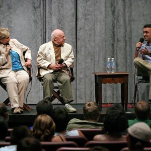 Director David Rotan speaking with Mickey Rooney and wife Jan Chamberlin Rooney during a Q&A appearance held at the North Carolina School of the Arts in Winston-Salem, NC, before filming 