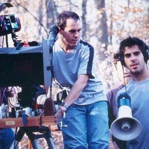 Scott Kevan at camera and Eli Roth mit bullhorn discuss a shot for Cabin Fever