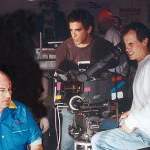 Eli Roth center and Scott Kevan at camera lead Jeff Hoffman to his death in Cabin Fever