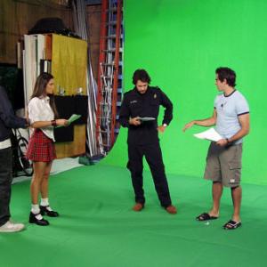 Eli Roth (right) directs Giuseppe Andrews and adult film star Stephanie Swift in a special easter egg scene for the 