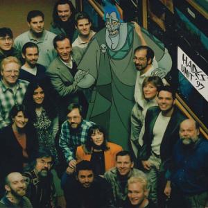 With Hades voice actor James Woods and animation crew for Hercules Disney 1997 Other persons in photo On right of Hades Top rowNeal Goldstein Sergio Pablos Eric Pigors Jamie Oliff Second rowDoug Post James Baker James Woods Third rowEmily Juliano Denise Meehan Carl Hall Fourth rowDan Bond Bill Berg Bill Recinos Jane Bonnet Front row  Eric Kuska Casey Coffey Brian Behling On right of Hades Top to BottomNic Ranierij Lieve Miessen James DeValera Mansfield Tom Roth