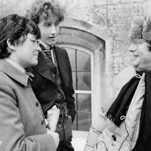 Still of Barry Levinson Alan Cox and Nicholas Rowe in Young Sherlock Holmes 1985