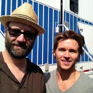 Peter Stand Rumpel and Ryan Kwanten on the set of The Right Kind of Wrong.