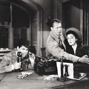 Still of Cary Grant Ralph Bellamy and Rosalind Russell in His Girl Friday 1940