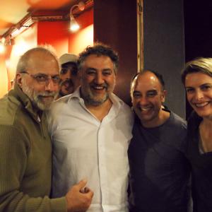 Tom FONTANA, Metin HUSEYIN, Marc SAEZ and Véronique PICCIOTTO in Paris after the play À NU adapted, directed and produced by Marc SAEZ from the movie Strip Search Written by Tom FONTANA and directed by Sidney LUMET