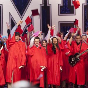 Still of Lea Michele, Naya Rivera, Mark Salling, Cory Monteith, Chris Colfer and Amber Riley in Glee (2009)