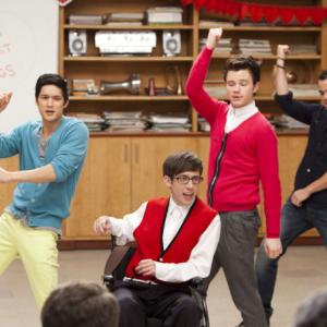 Still of Mark Salling, Mike Harry, Kevin McHale and Chris Colfer in Glee (2009)