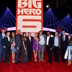 John Lasseter, Scott Adsit, Roy Conli, Maya Rudolph, David Sameth, Damon Wayans Jr., Genesis Rodriguez, Jamie Chung, Katie Lowes, Daniel Henney, T.J. Miller and Ryan Potter at event of Galingasis 6 (2014)