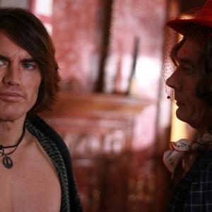 Paul Sampson and Billy Drago on the set of 