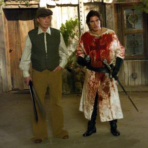 David Carradine and Paul Sampson on the set of 