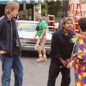 Johnny Sanchez Michael Bay and Carlos Moreno on the set of Transformers